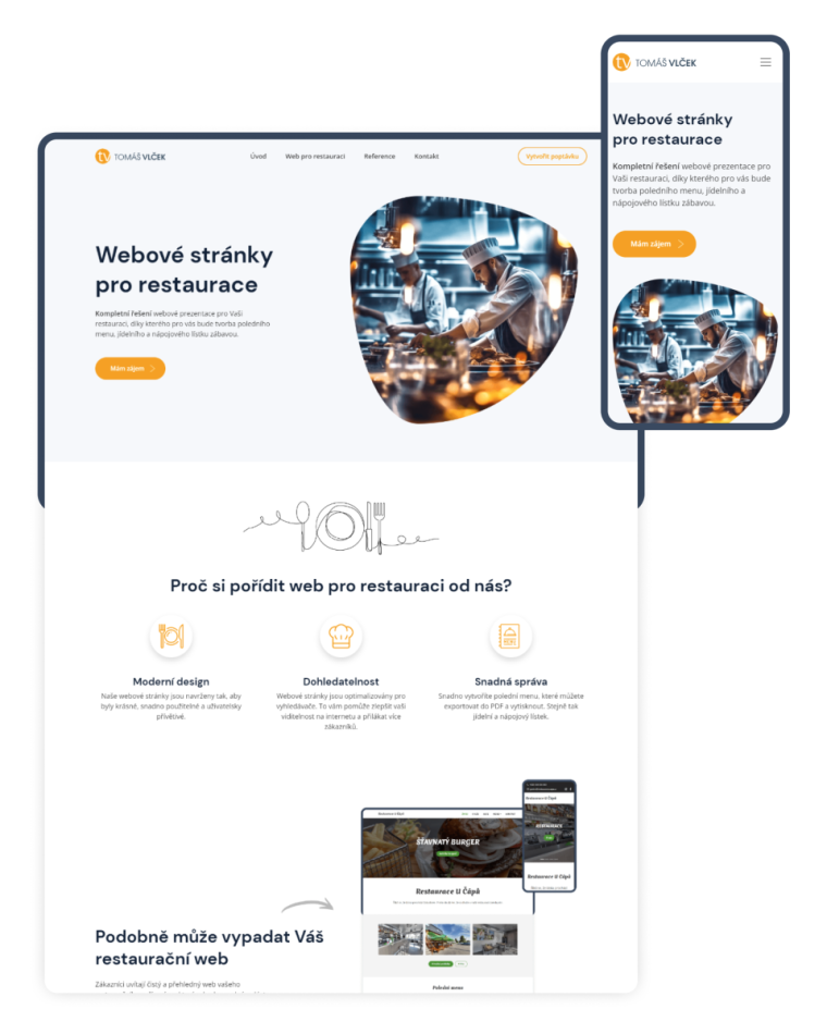 Vytvoření webové vizitky pro web zabývající se tvorbou webů pro restaurační zařízení